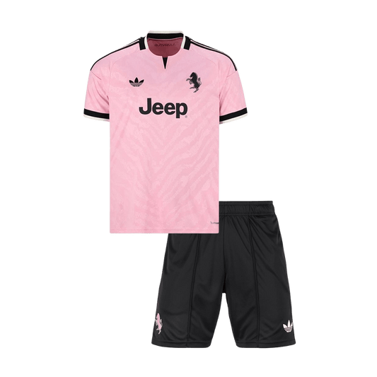 Juventus lasten vierasjalkapallosetti 2026/27 – pelipaita ja shortsit edestä