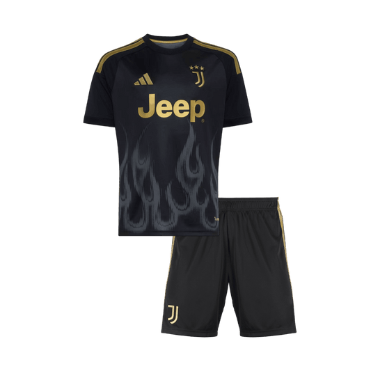 Juventus lasten kolmas jalkapallosetti 2026/27 – pelipaita ja shortsit edestä